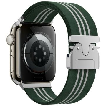 KALEBOL Nylon Watch Band Apple Watch Series 10 42mm Parachute Buckle Strap - Green+White / Three Stripe