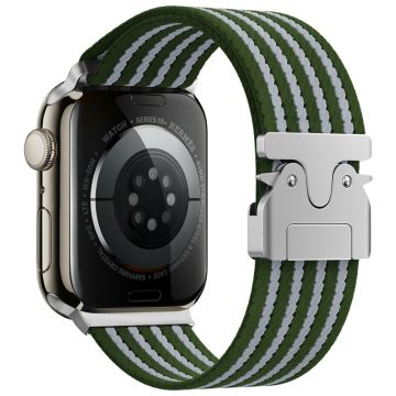 KALEBOL Nylon Watch Band Apple Watch Series 10 42mm Parachute Buckle Strap - Green+White / Four Stripe