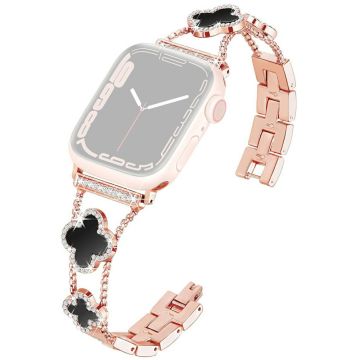 KALEBOL Metal Watch Band Apple Watch Series 10 42mm Rhinestone Clover Zinc Alloy Strap - Rose Gold