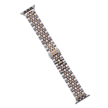 KALEBOL Stainless Steel Watch Band Apple Watch Series 10 42mm Butterfly Buckle Strap - Silver+Rose Gold