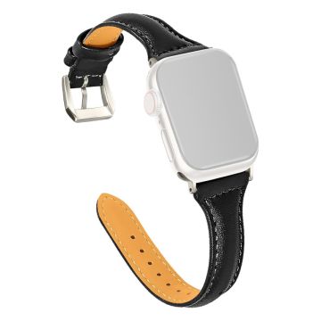 KALEBOL Genuine Cow Leather Band Apple Watch Series 10 42mm Women Watch Strap - Black