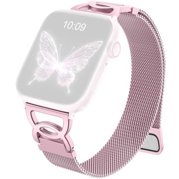 Watch Band Apple Watch Series 10 42mm Milanese Loop Magnetic Clasp Stainless Steel Metal Strip - Rose Pink