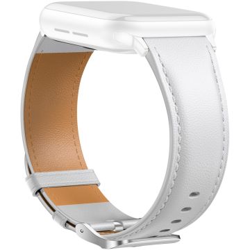 Leather Band Apple Watch Series 10 42mm Pointed Tail Strap Silver Buckle - White