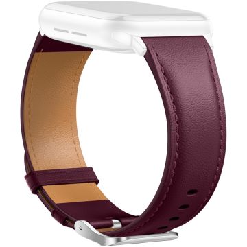 Leather Band Apple Watch Series 10 42mm Pointed Tail Strap Silver Buckle - Wine Red