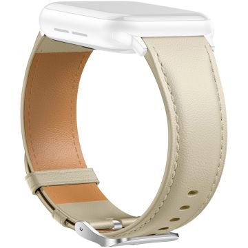 Leather Band Apple Watch Series 10 42mm Pointed Tail Strap Silver Buckle - Apricot