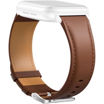 Leather Band Apple Watch Series 10 42mm Pointed Tail Strap Silver Buckle - Brown