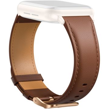 Leather Band Apple Watch Series 10 42mm Pointed Tail Strap Electroplated Buckle - Brown  /  Rose Gold