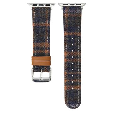 Watch Band Apple Watch Series 10 42mm Vintage Wool + Leather Strap Bracelet - Blue + Brown