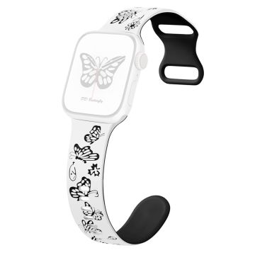 KALEBOL Dual Color Silicone Strap Apple Watch Series 10 42mm Butterfly Buckle Watchband - White + Black