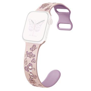 KALEBOL Dual Color Silicone Strap Apple Watch Series 10 42mm Butterfly Buckle Watchband - Pink + Light Purple