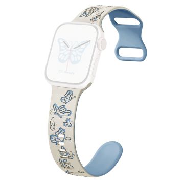 KALEBOL Dual Color Silicone Strap Apple Watch Series 10 42mm Butterfly Buckle Watchband - White + Blue