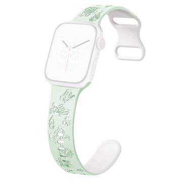 KALEBOL Dual Color Silicone Strap Apple Watch Series 10 42mm Butterfly Buckle Watchband - Light Mint + White