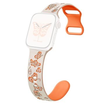 KALEBOL Dual Color Silicone Strap Apple Watch Series 10 42mm Butterfly Buckle Watchband - Starlight + Orange