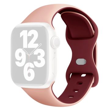 KALEBOL Silicone Watch Strap Apple Watch Series 10 42mm Butterfly Buckle Band - Pink + Wine Red