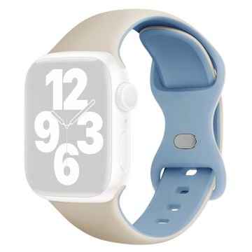 KALEBOL Silicone Watch Strap Apple Watch Series 10 42mm Butterfly Buckle Band - White + Misty Blue