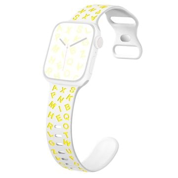 KALEBOL Alphabet Letter Silicone Strap Apple Watch Series 10 42mm Epoxy Watch Band - White + Yellow