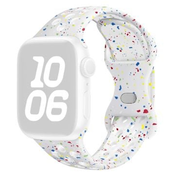 KALEBOL Color Dots Silicone Strap Apple Watch Series 10 42mm Butterfly Buckle Band - White