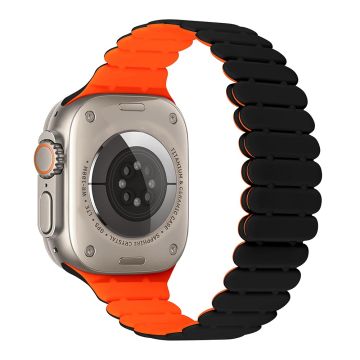 KALEBOL Magnetic Silicone Band Apple Watch Series 10 42mm Bamboo Joint Watch Strap - Black + Orange