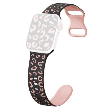 KALEBOL Leopard Silicone Band Apple Watch Series 10 42mm Dual Color Strap - Black + Pink