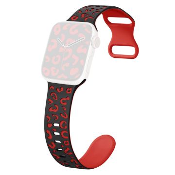 KALEBOL Leopard Silicone Band Apple Watch Series 10 42mm Dual Color Strap - Black + Red