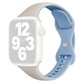 KALEBOL Silicone Strap Apple Watch Series 10 42mm Butterfly Buckle Watch Band - White + Misty Blue