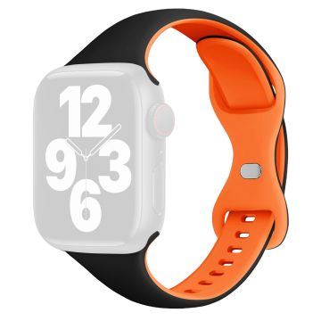 KALEBOL Silicone Strap Apple Watch Series 10 42mm Butterfly Buckle Watch Band - Black + Orange