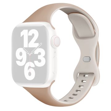 KALEBOL Silicone Strap Apple Watch Series 10 42mm Butterfly Buckle Watch Band - Milk Tea + Rock White