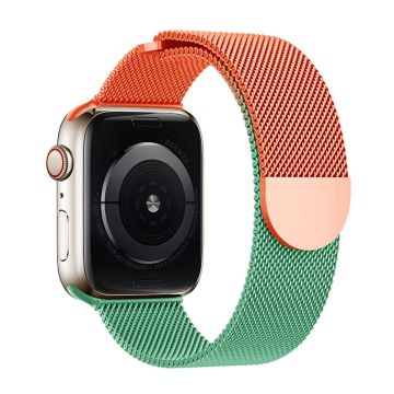 KALEBOL Milanese Magnetic Band Apple Watch Series 10 42mm Stainless Steel Gradient Strap - Orange + Green