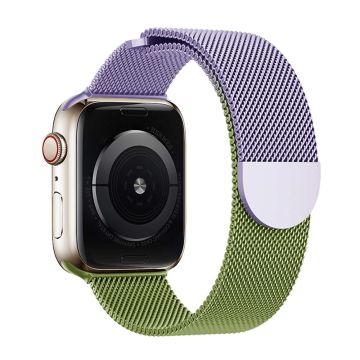 KALEBOL Milanese Magnetic Band Apple Watch Series 10 42mm Stainless Steel Gradient Strap - Purple + Green