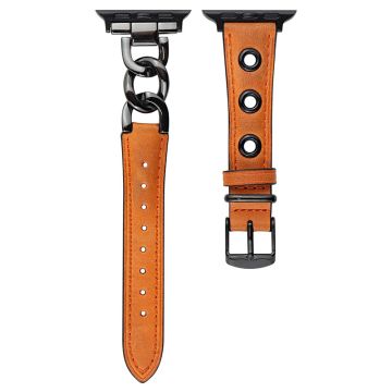 Ku skinnklokkebånd for Apple Watch 41mm/40mm/38mm - Oransje + Svart Spenne