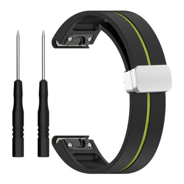 Garmin Fenix 7S / 6S / 5S Magnetisk klokkerem 20 mm tofarget silikonklokkerem med sølvspenne - Svart / Grønn