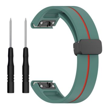 Garmin Fenix 7S / 6S / 5S Magnetisk reim Svart spenne Dual Color 20mm silikonklokkebånd - Olivengrønn / Rød