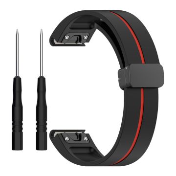 Garmin Fenix 7S / 6S / 5S Magnetisk reim Svart spenne Dual Color 20mm silikonklokkebånd - Svart / Rød