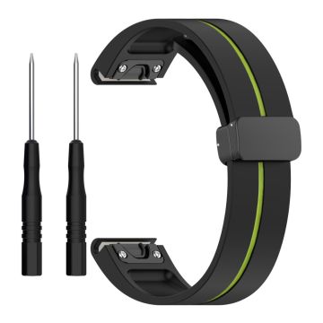 Garmin Fenix 7S / 6S / 5S Magnetisk reim Svart spenne Dual Color 20mm silikonklokkebånd - Svart / Grønn