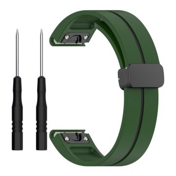 Garmin Fenix 7S / 6S / 5S Magnetisk reim Svart spenne Dual Color 20mm silikonklokkebånd - Militærgrønn / Svart