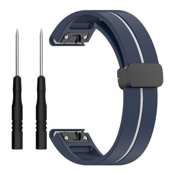 Garmin Fenix 7S / 6S / 5S Magnetisk reim Svart spenne Dual Color 20mm silikonklokkebånd - Midnattsblå / Hvit