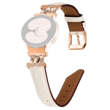 Ekte Samsung Galaxy Watch Universal 20 mm Rhinestone M-formet koblingsrem i kuskinn med rosa gullspenne - Aprikos