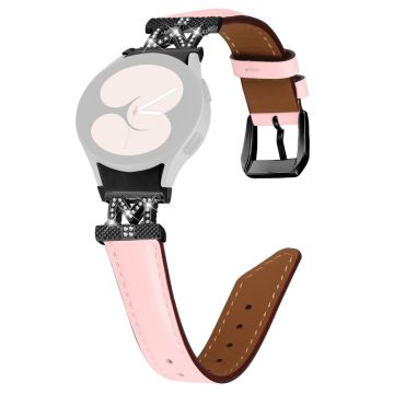 Ekte Samsung Galaxy Watch Universal Rhinestone M-formet kontaktklokkerem i kuskinn med svart spenne - Rosa