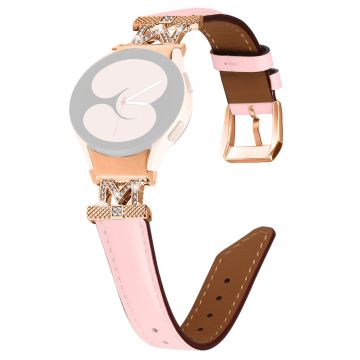 Klokkerem Samsung Galaxy Watch Universal Rhinestone M-formet kontakt Ekte kuskinnrem med rosa gullspenne - Rosa