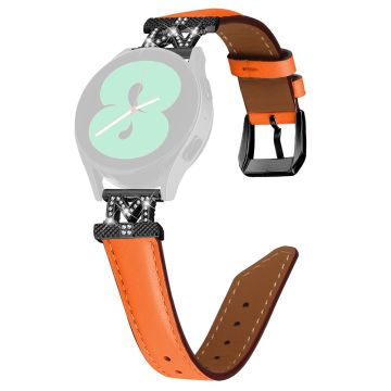 Rhinestone M-shape 20mm Band Samsung Galaxy Watch Universal Genuine Cow Leather Watch Strap with Black Buckle - Orange