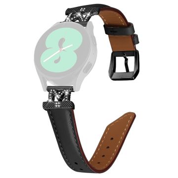 Rhinestone M-shape 20mm Band Samsung Galaxy Watch Universal Genuine Cow Leather Watch Strap with Black Buckle - Black