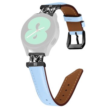 Rhinestone M-shape 20mm Band Samsung Galaxy Watch Universal Genuine Cow Leather Watch Strap with Black Buckle - Blue