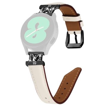 Rhinestone M-shape 20mm Band Samsung Galaxy Watch Universal Genuine Cow Leather Watch Strap with Black Buckle - Apricot