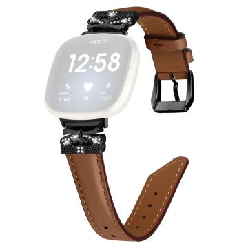 Fitbit Versa 3 / 4 / Sense / Sense 2 Svart spenne Geniune Cowhide Leather Band Butterfly klokkerem - Brun