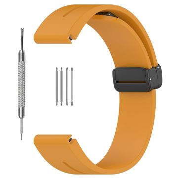 Huawei Watch GT 4 46mm / Samsung Galaxy Watch3 45mm / Garmin Venu 3 Svart spenneklokkearmbånd 22mm magnetisk silikonrem - Mørkegul