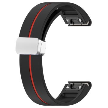 Huawei Watch GT 4 46 mm / Samsung Galaxy Watch3 45 mm magnetisk sølvspenne 22 mm tofarget silikonklokkearmbånd - Svart + Rød