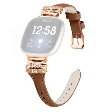 Fitbit Versa 3 / 4 / Sense / Sense 2 klokkerem i ekte okseskinn - Brun - Rose Gold Buckle Band