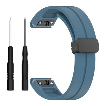 Garmin Fenix 7X / 7X Solar / Tactix 7 Pro Silikonklokkerem 26 mm sammenleggbar svart spenneklokkearmbånd - Blå