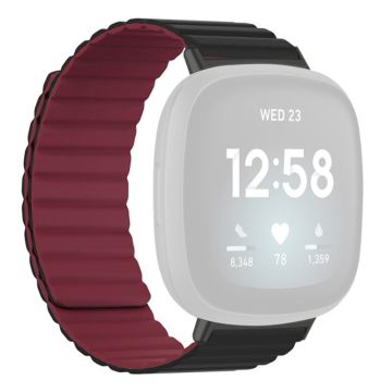 Fitbit Versa 3 / 4 / Fitbit Sense / Sense 2 Fleksibelt magnetisk klokkerem - Svart + Vinrød