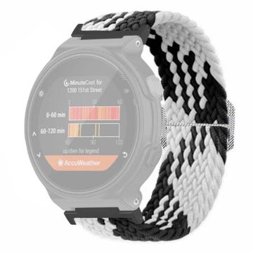 Garmin Forerunner 220 / 230 / 235 / 735XT / 620 / 630 Klokkerem Stretchy Braided Nylon Band - Svart + Hvit